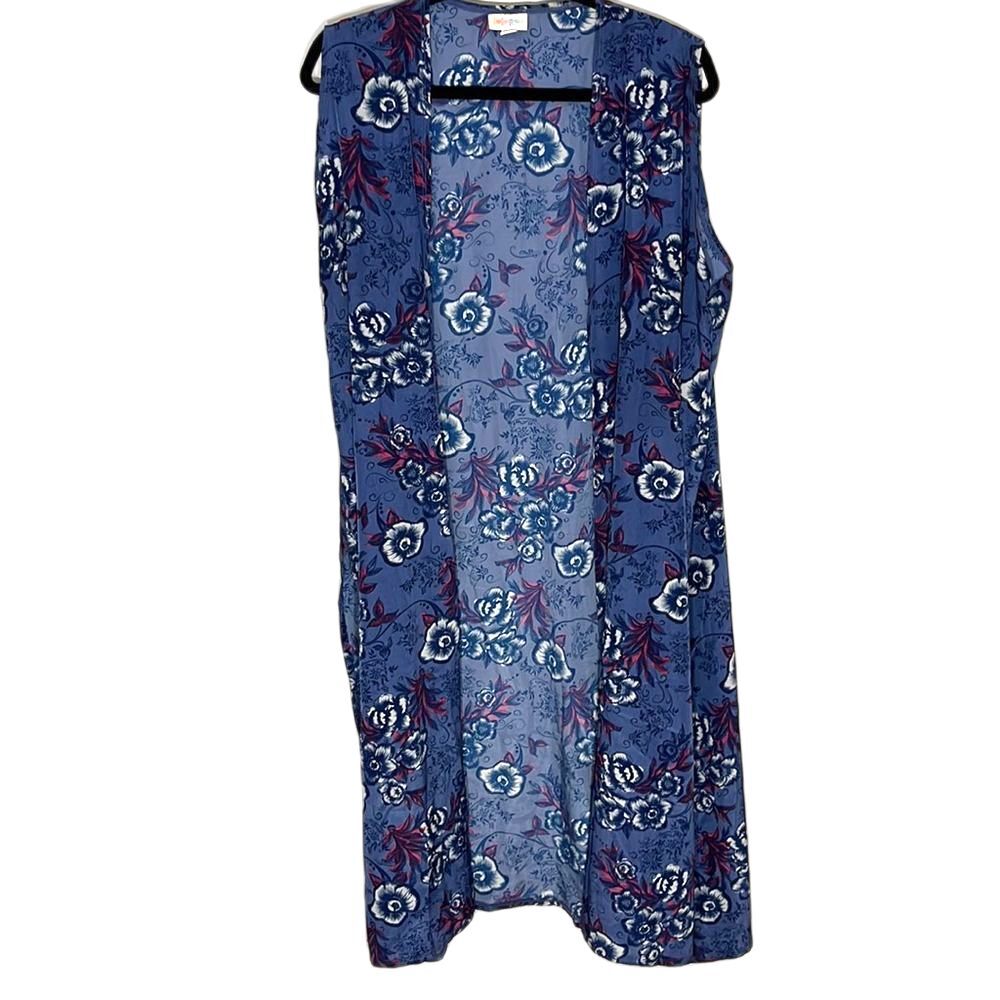 LuLaRoe Joy Vest Floral Patterned Blue Size XL